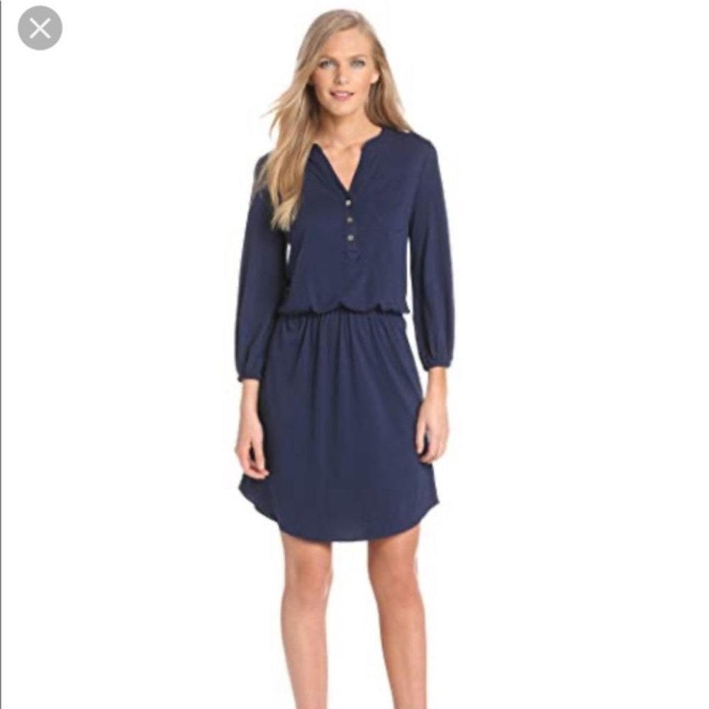 Lilly Pulitzer Navy Blue Elastic Waist Dress E1136 - Picture 1 of 6